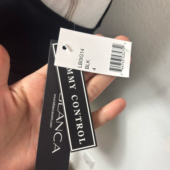 LA BLANCA ISLAND GODDESS LACE BACK ONE SHOULDER ONE PIECE BLACK SIZE 4 NWT - Picture 4 of 6